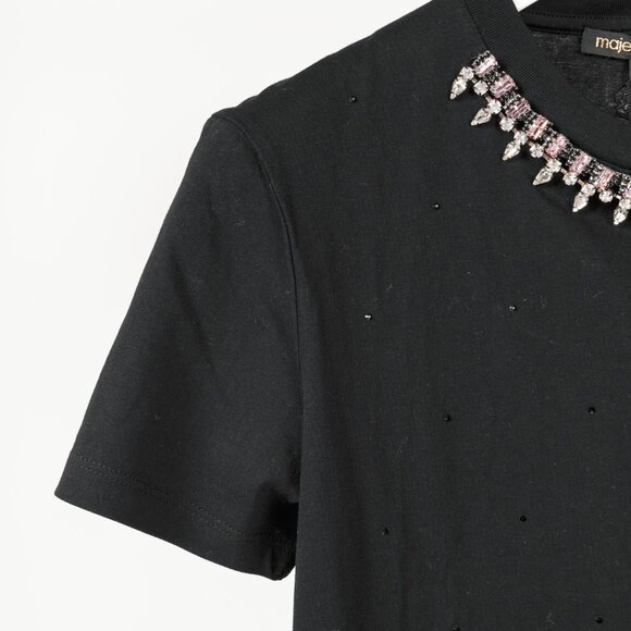 Maje Noir Jersey T-shirt with Diamanté - Picture 5 of 13